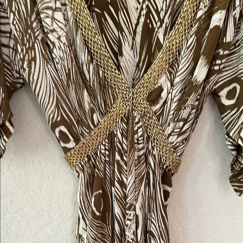 SKY Chic Feather Patterned Dress with Gold Accents - Picture 2 of 6